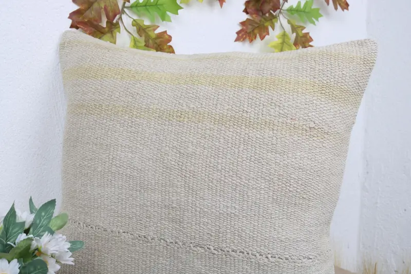Kilim Cushion Sham, Handwoven Pillow Sham, Pillow Case, Turkish Kilim Pillow, Christmas Pillow, Vintage Pillow, 18x18 White Pillow Case - 5