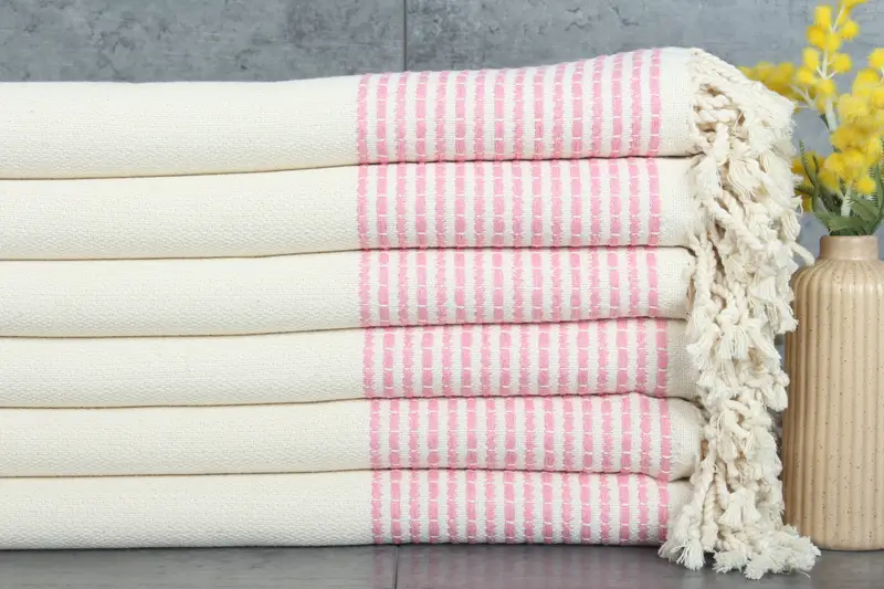 Turkish Towel Beach Pink Striped, Sauna Towel, Tablecloth, 36x69 Inches