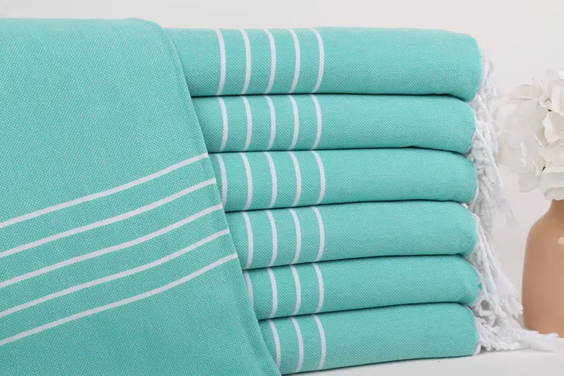 Özel Plaj Havlusu Türk Pamuğu Benetton Yeşil Çizgili, 40x71 İnç