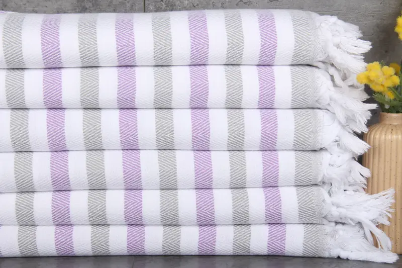 Beach Towel Monogram Turkish Cotton Purple-Gray Stripes, 40x63 Inches