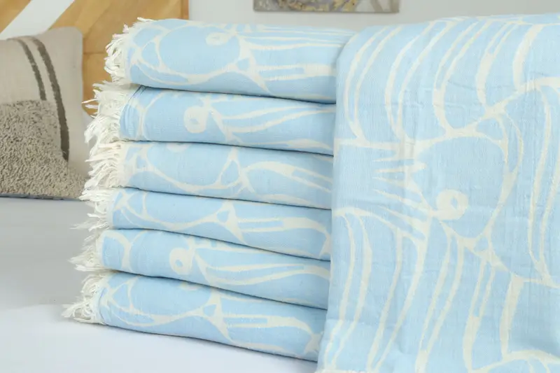 70x60 Cotton Fish Design Towel, Bedspread, Best Friend Wedding Gift, Custom Wedding Gifts, Wedding Gift For Bride, Personalized Blanket - 2