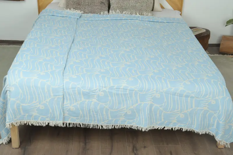 70x60 Cotton Fish Design Towel, Bedspread, Best Friend Wedding Gift, Custom Wedding Gifts, Wedding Gift For Bride, Personalized Blanket - 8
