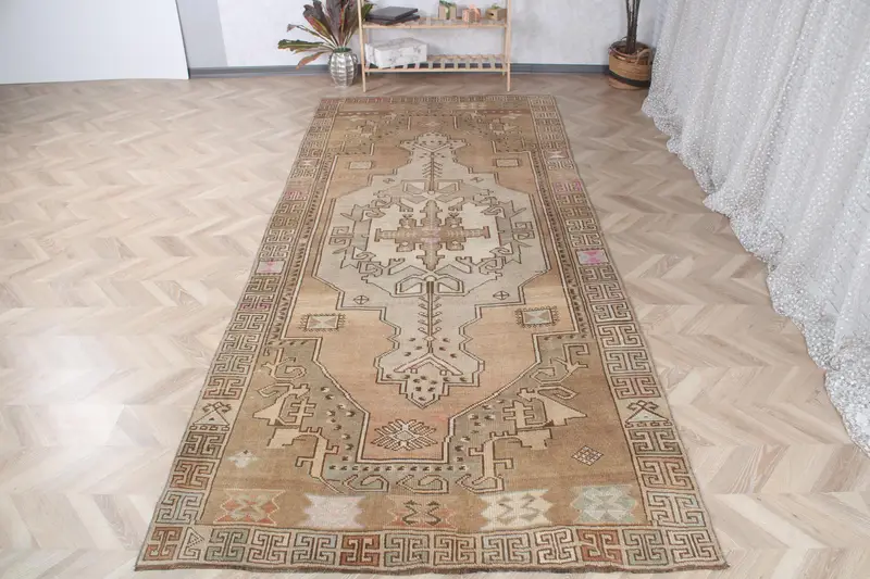 Türk Vintage Halısı, 5.2x12.1 ft Oushak Halısı, Kahverengi Büyük Güneybatı Halısı - 1