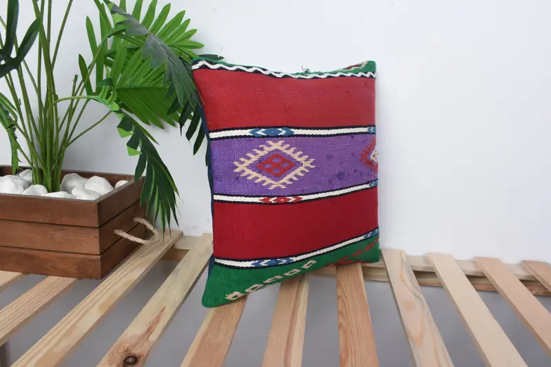 14x14 Red Cushion Case, Bed Cushion Cover, Handmade Kilim Cushion, Kilim Pillow, Southwestern Cushion Cover, Pillow, Interior Designer Pillow - 4