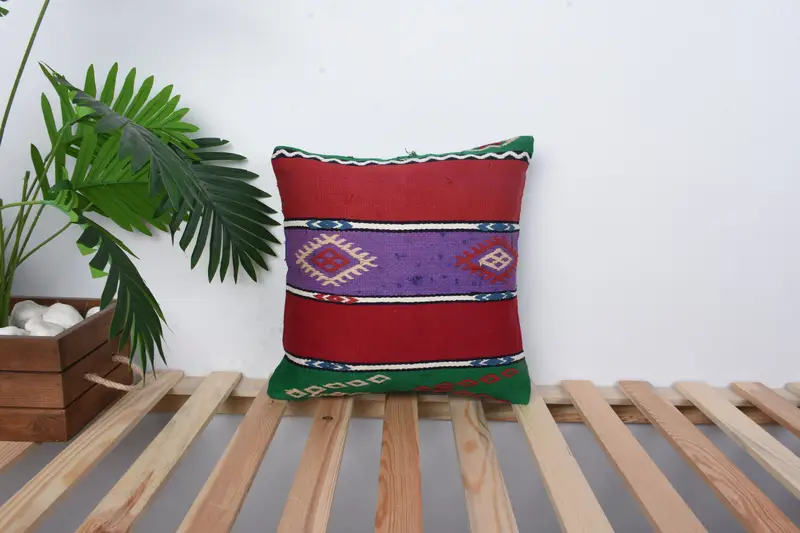 14x14 Red Cushion Case, Bed Cushion Cover, Handmade Kilim Cushion, Kilim Pillow, Southwestern Cushion Cover, Pillow, Interior Designer Pillow - 1