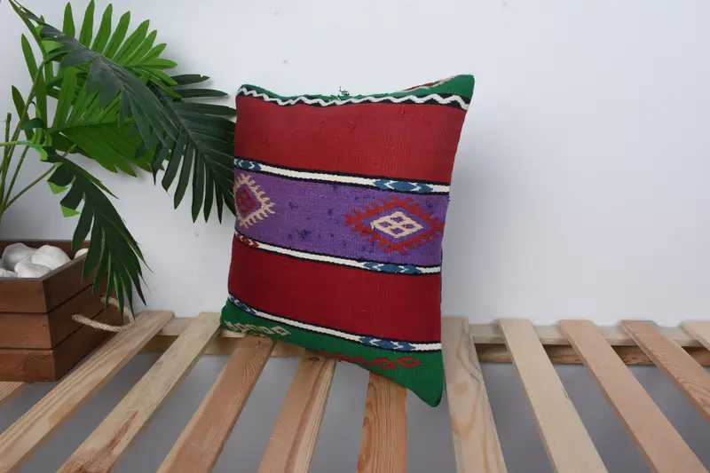 14x14 Red Cushion Case, Bed Cushion Cover, Handmade Kilim Cushion, Kilim Pillow, Southwestern Cushion Cover, Pillow, Interior Designer Pillow - 5