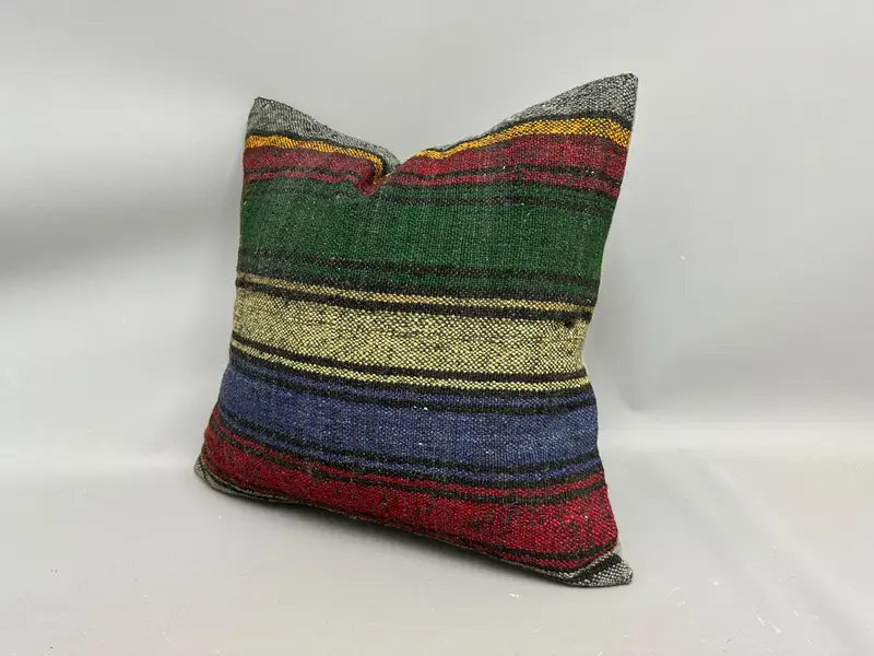 Bolster Cushion Cover, Turkish Pillow, Cushion, Boho Pillow Sham Cover, Garden Pillow, 20x20 Green Cushion Cover, Vintage Kilim Throw Pillow - 3
