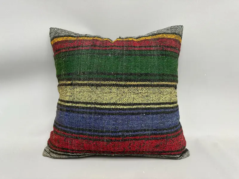 Bolster Cushion Cover, Turkish Pillow, Cushion, Boho Pillow Sham Cover, Garden Pillow, 20x20 Green Cushion Cover, Vintage Kilim Throw Pillow - 4