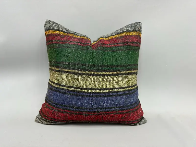 Bolster Cushion Cover, Turkish Pillow, Cushion, Boho Pillow Sham Cover, Garden Pillow, 20x20 Green Cushion Cover, Vintage Kilim Throw Pillow - 1
