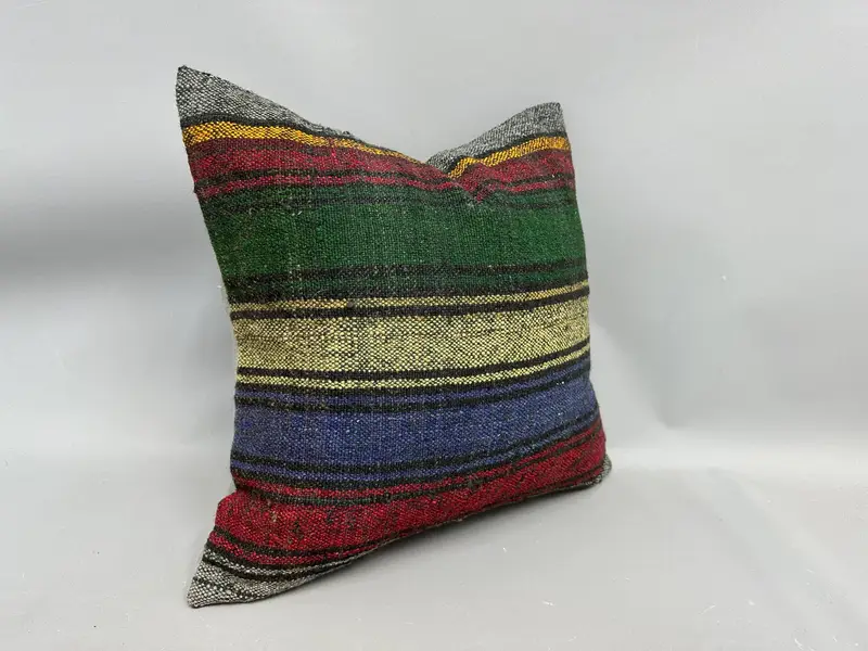 Bolster Cushion Cover, Turkish Pillow, Cushion, Boho Pillow Sham Cover, Garden Pillow, 20x20 Green Cushion Cover, Vintage Kilim Throw Pillow - 2