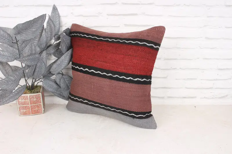 Pillow Cover, Vintage Kilim Throw Pillow, 18x18 Red Pillow Case, Kilim Cushion Sham, Custom Cushion, Vintage Pillow, Anatolian Cushion Case - 4