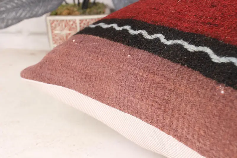 Pillow Cover, Vintage Kilim Throw Pillow, 18x18 Red Pillow Case, Kilim Cushion Sham, Custom Cushion, Vintage Pillow, Anatolian Cushion Case - 7