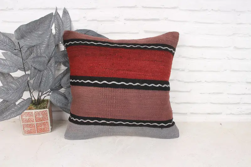 Pillow Cover, Vintage Kilim Throw Pillow, 18x18 Red Pillow Case, Kilim Cushion Sham, Custom Cushion, Vintage Pillow, Anatolian Cushion Case - 1