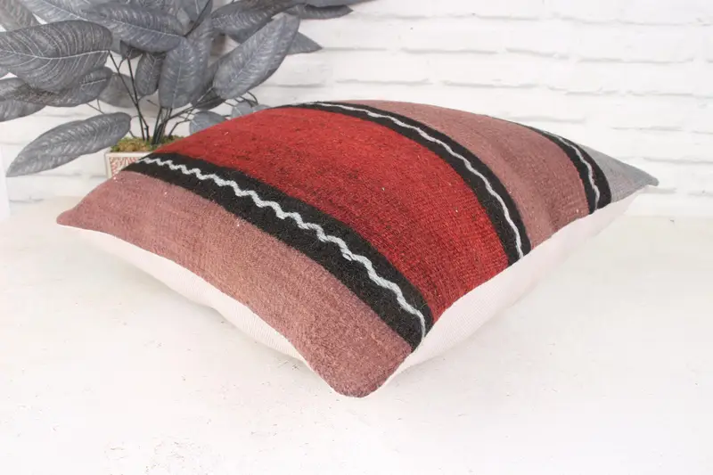 Pillow Cover, Vintage Kilim Throw Pillow, 18x18 Red Pillow Case, Kilim Cushion Sham, Custom Cushion, Vintage Pillow, Anatolian Cushion Case - 6