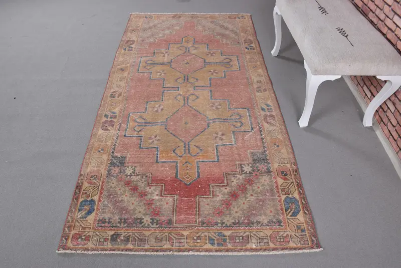Red Patchwork Rug, 3.8x7.7 ft Elegant Home Decor