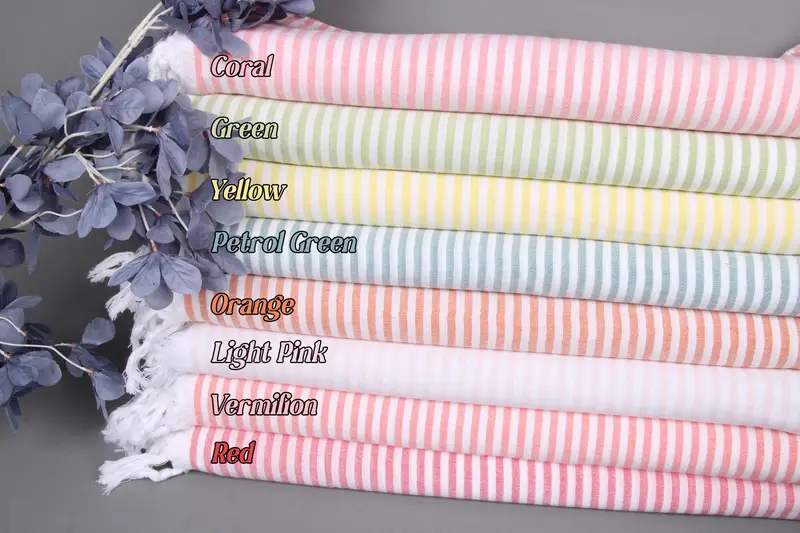 Beach Towel Personalized Organic Cotton Beige Stripes, 36x67 Inches