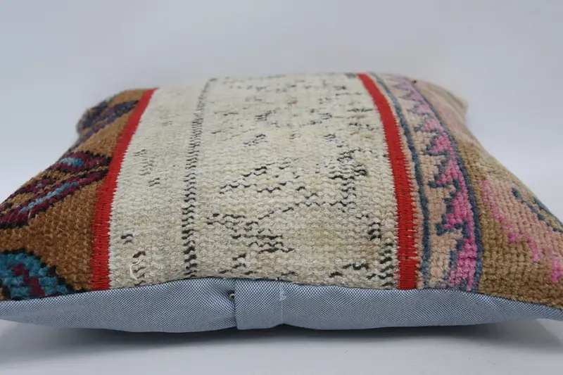Accent Throw Cushion, Kilim Pillow Cover, Aesthetic Pillow Sham, Boho Pillow, Cushion Case, 16x16 Beige Pillow Sham, Pillow for Couch - 5
