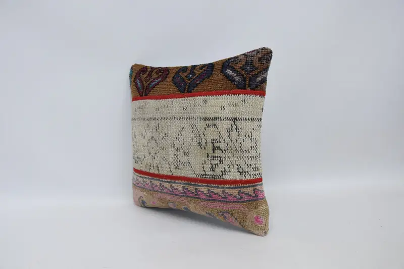 Accent Throw Cushion, Kilim Pillow Cover, Aesthetic Pillow Sham, Boho Pillow, Cushion Case, 16x16 Beige Pillow Sham, Pillow for Couch - 4