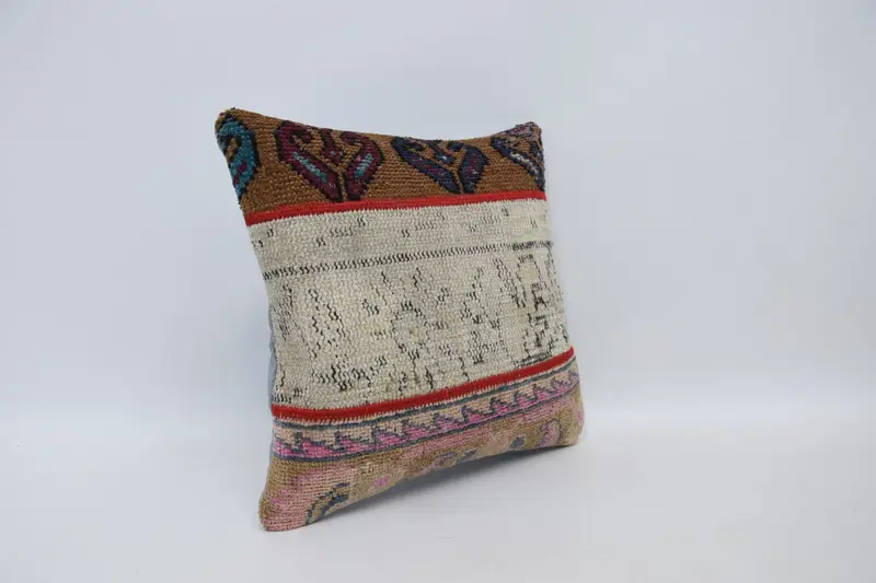 Accent Throw Cushion, Kilim Pillow Cover, Aesthetic Pillow Sham, Boho Pillow, Cushion Case, 16x16 Beige Pillow Sham, Pillow for Couch - 3