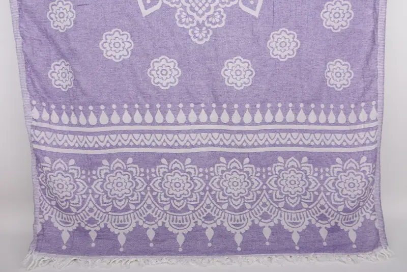 Beach Towel Monogram Turkish Cotton Purple Floral, 73x36 Inches