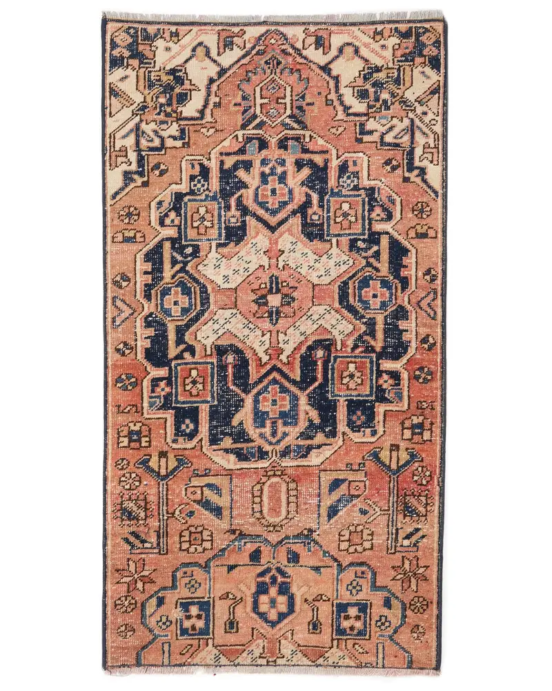 Orange & Blue Check Rug, 2.2x4.2 ft Vibrant Decor