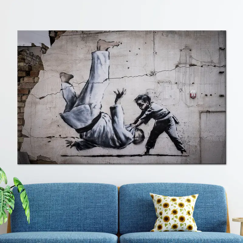 Canvas Print: Banksy's War Art Meets Judoka Graffiti Elegance