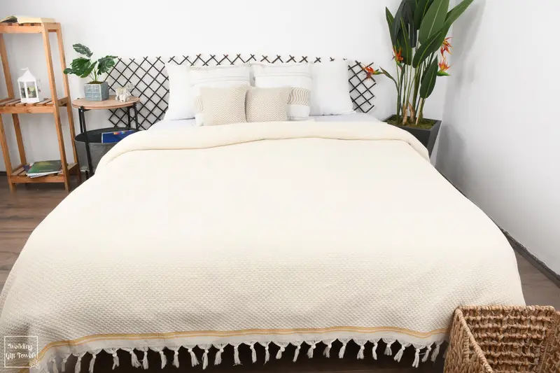 Throw Blanket Couch Striped Throw Beige Cotton 91x93 Inches