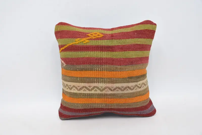 Turkish Pillow, 12x12 Red Cushion, Kilim Cushion Sham, Tribal Pillow Case, Retro Throw Cushion, Home Decor Pillow, Cushion Case - 1