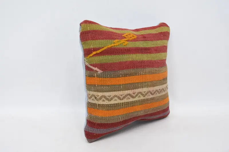 Turkish Pillow, 12x12 Red Cushion, Kilim Cushion Sham, Tribal Pillow Case, Retro Throw Cushion, Home Decor Pillow, Cushion Case - 3