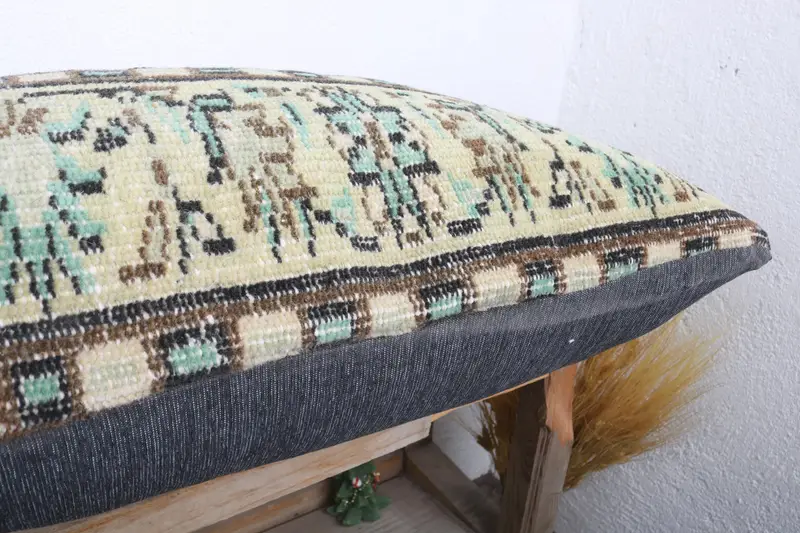 Crochet Pattern Pillow Sham, Accent Throw Pillow, Throw Kilim Pillow, 16x36 Green Pillow Case, Pillow, Boho Pillow, Knitted Pillow, Vintage Pillow - 6