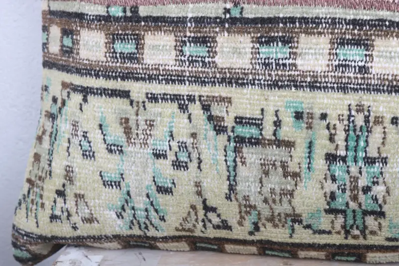Crochet Pattern Pillow Sham, Accent Throw Pillow, Throw Kilim Pillow, 16x36 Green Pillow Case, Pillow, Boho Pillow, Knitted Pillow, Vintage Pillow - 3