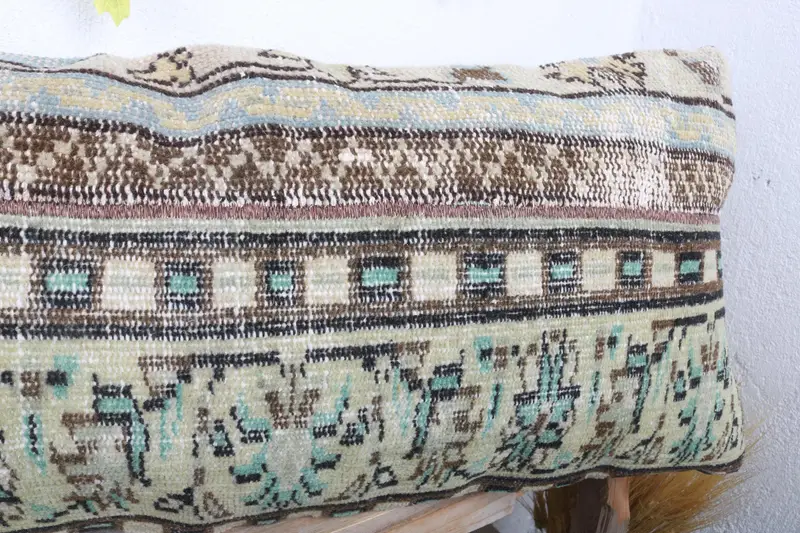 Crochet Pattern Pillow Sham, Accent Throw Pillow, Throw Kilim Pillow, 16x36 Green Pillow Case, Pillow, Boho Pillow, Knitted Pillow, Vintage Pillow - 5