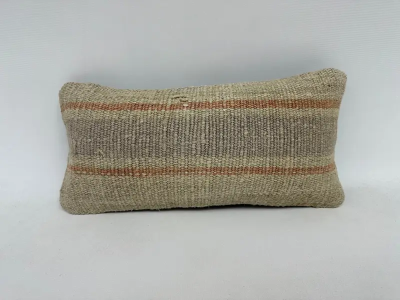 Vintage Kilim Pillow, Home Decor Pillow, 8x16 Beige Pillow Cover, Decorative Bolster Cushion Case, Turkish Pillow, Cushion - 1