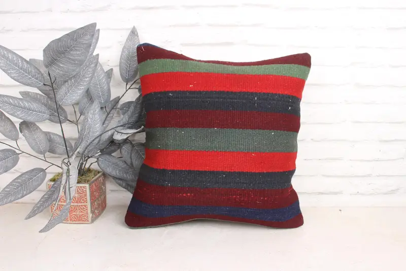 Neutral Pillow Case, Handwoven Cushion Cover, Throw Kilim Pillow, Boho Pillow Sham Cover, 18x18 Green Cushion Cover, Cushion Case, Pillow for Couch - 1