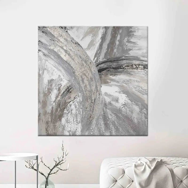 モダンなマーブルシルバーキャンバス: 現代抽象アートプリント