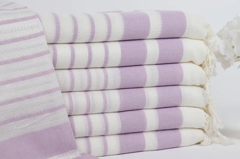 Lilac Striped Cotton Bath Towel, Personalized Gift, 40x71 Inches