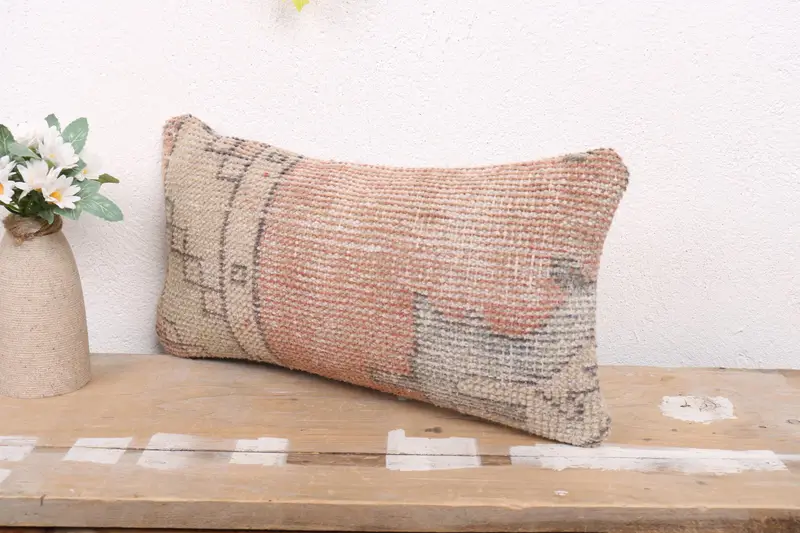 Vintage Kilim Pillow, Handmade Kilim Cushion, 8x16 Orange Cushion, Oriental Cushion, Natural Cushion Cover, Pillow Cover, Home Decor Pillow - 4