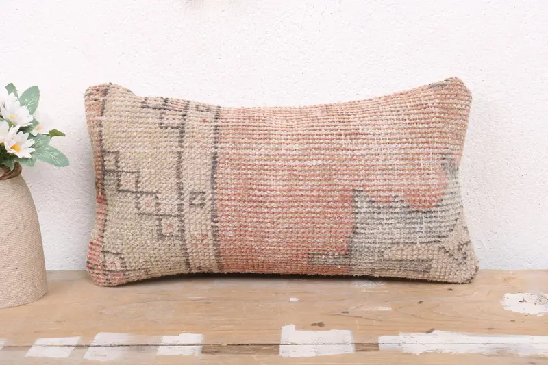 Vintage Kilim Pillow, Handmade Kilim Cushion, 8x16 Orange Cushion, Oriental Cushion, Natural Cushion Cover, Pillow Cover, Home Decor Pillow - 2