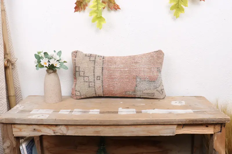 Vintage Kilim Pillow, Handmade Kilim Cushion, 8x16 Orange Cushion, Oriental Cushion, Natural Cushion Cover, Pillow Cover, Home Decor Pillow - 1