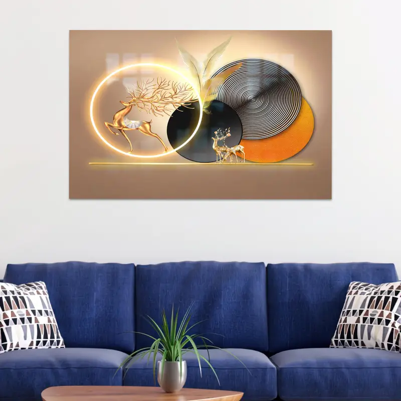 Zarif Altın Geyik Soyut Baskılı Cam - Modern Elegance