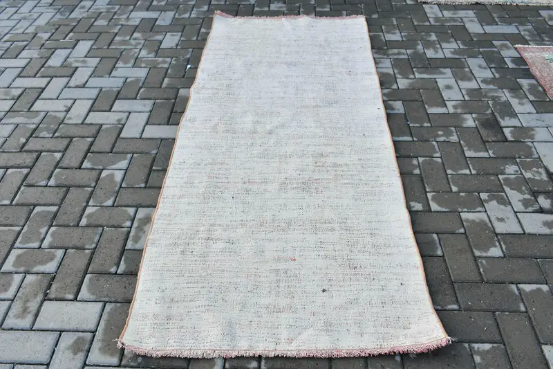 Türk Halısı, 3.1x7 ft Vintage Halı, Beyaz Kırmızı Puantiyeli Yün Halı - 1
