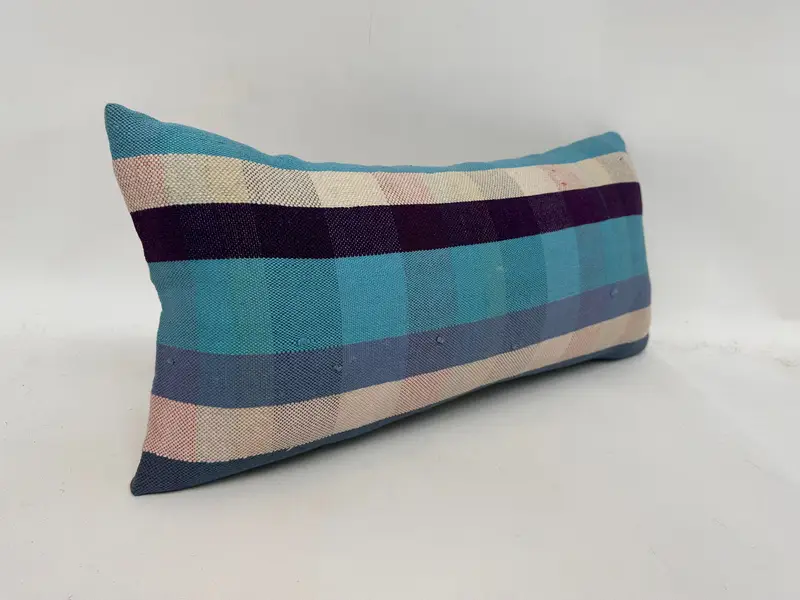 Interior Designer Pillow, 12x24 Blue Pillow, Cotton Cushion, Vintage Pillow, Cushion, Garden Pillow, Ethnical Kilim Rug Pillow - 3