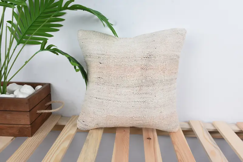 Cushion, Turkish Pillow, Pillow for Sofa, Vintage Kilim Throw Pillow, Sustainable Pillow Case, 14x14 White Pillow Cover - 1