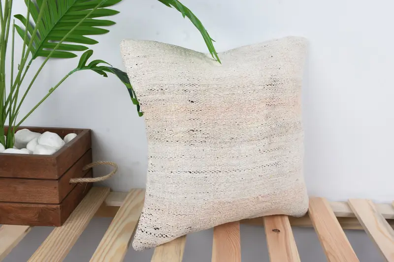 Cushion, Turkish Pillow, Pillow for Sofa, Vintage Kilim Throw Pillow, Sustainable Pillow Case, 14x14 White Pillow Cover - 5