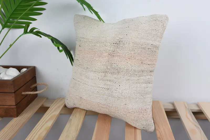 Cushion, Turkish Pillow, Pillow for Sofa, Vintage Kilim Throw Pillow, Sustainable Pillow Case, 14x14 White Pillow Cover - 4