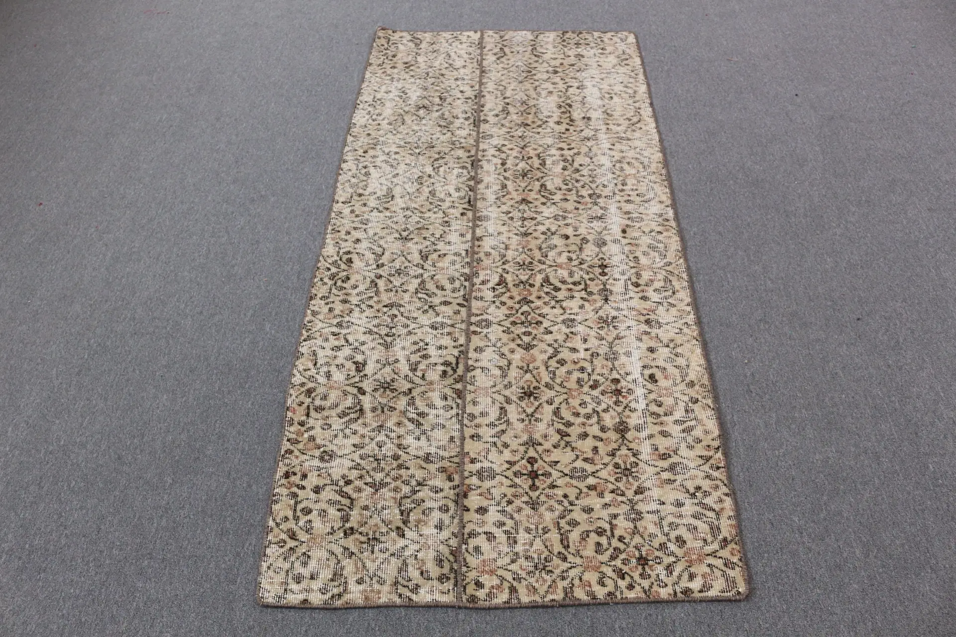 Vintage 2.9x6.4 ft Rug, Turkish Rug, Brown Striped Rug Wool - 1