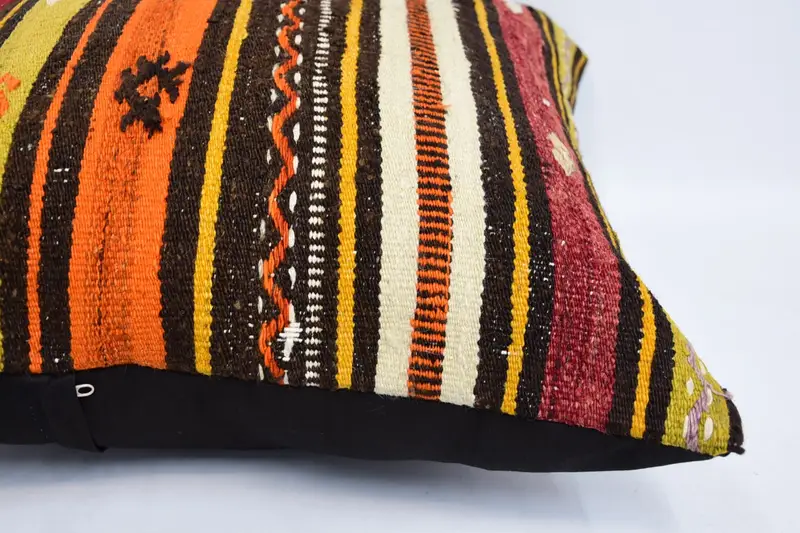 24x24 Orange Pillow Sham, Ethnic Cushion, Handmade Kilim Cushion, Boho Pillow Sham Cover, Vintage Pillow, Pattern Throw Cushion, Pillow - 5