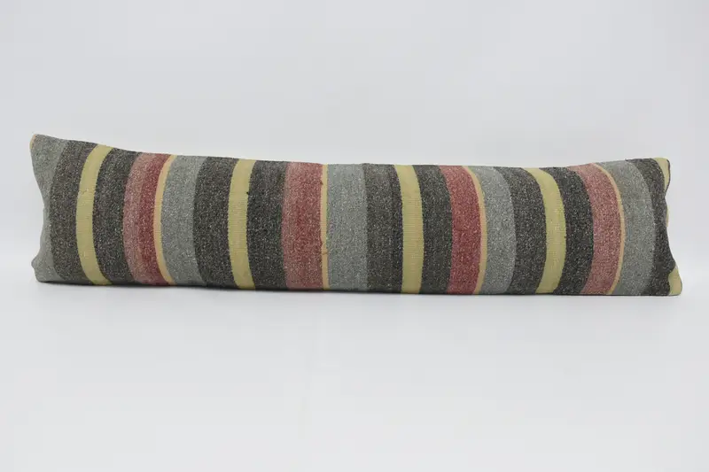 Vintage Wool Blue Euro Sham, Striped Moroccan Rectangle 12x48 inch Cushion Cover - 1