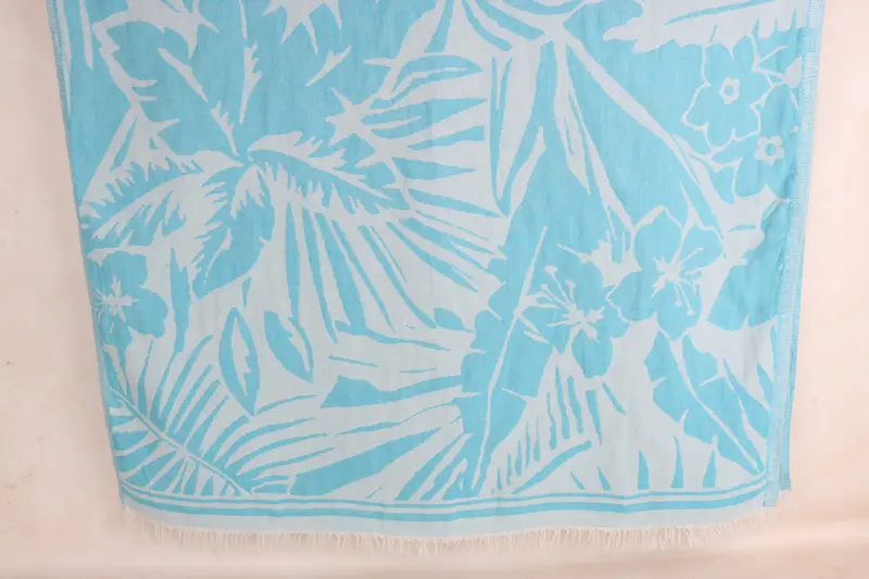 Turkish Beach Towel Turquoise Floral, Beige, Organic Cotton, 40x71 Inches