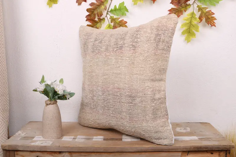 Vintage Cushion Cover, Turkish Kilim Pillow, Ethnical Kilim Rug Pillow, Indoor Pillow Case, 18x18 Beige Cushion, Home Decor Pillow, Pillow Case - 4